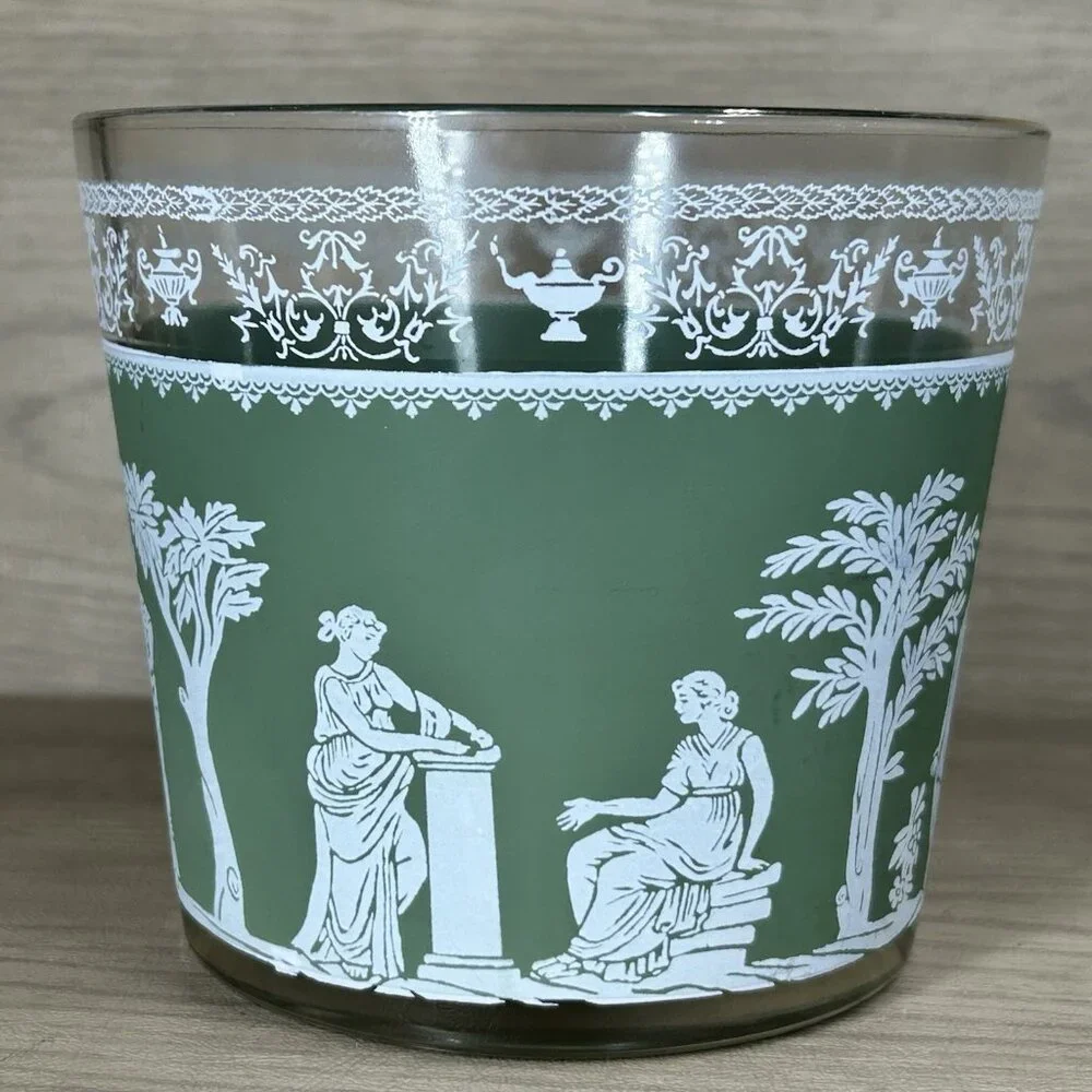 Vintage Jeanette Hellenic Green Ice Bucket Wedgwood Jasperware Style